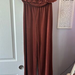 Fashion Nova Rust Pleated Jumpsuit